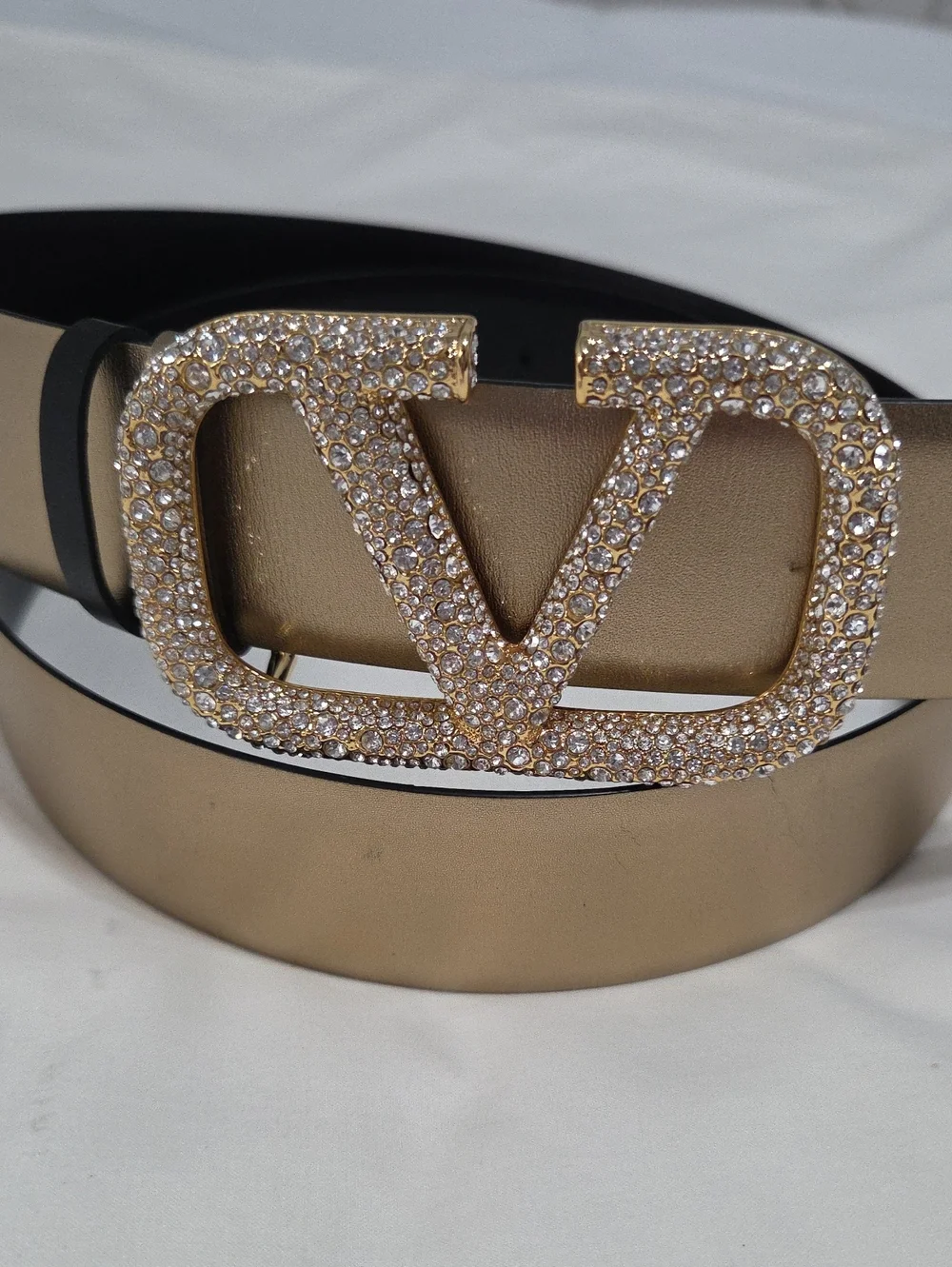Valentino Garavani Reversible Gold Black Belt Studded Gold Buckle
